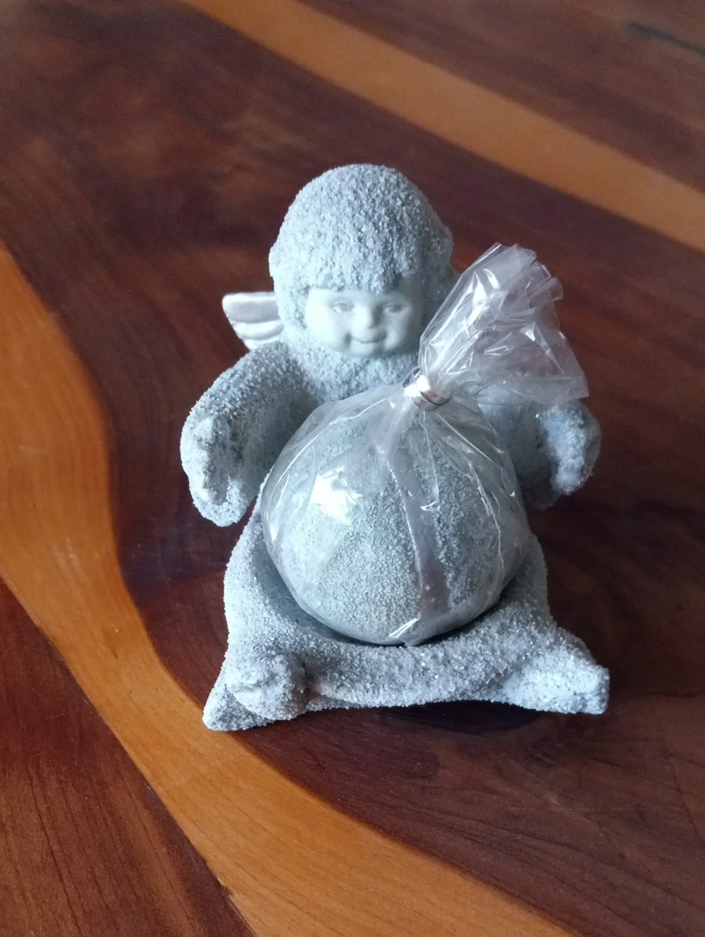 Cherub Holiday Angel Figurine Holding Candle - Blue Glitter